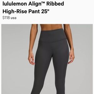 Lululemon Align Ribbed High Rise Pant 25 inch Size 4 Graphite Grey